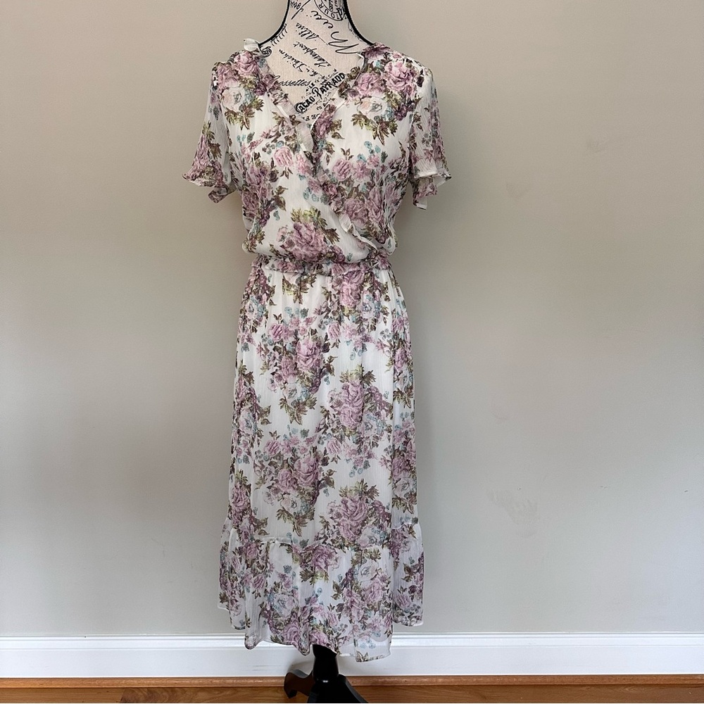 LC Lauren Conrad Pink Floral Midi Dress